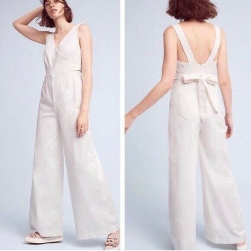 Chino by Anthropologie NWT Women's Cream Sleeveless Full Length Jumpsuit Size 2